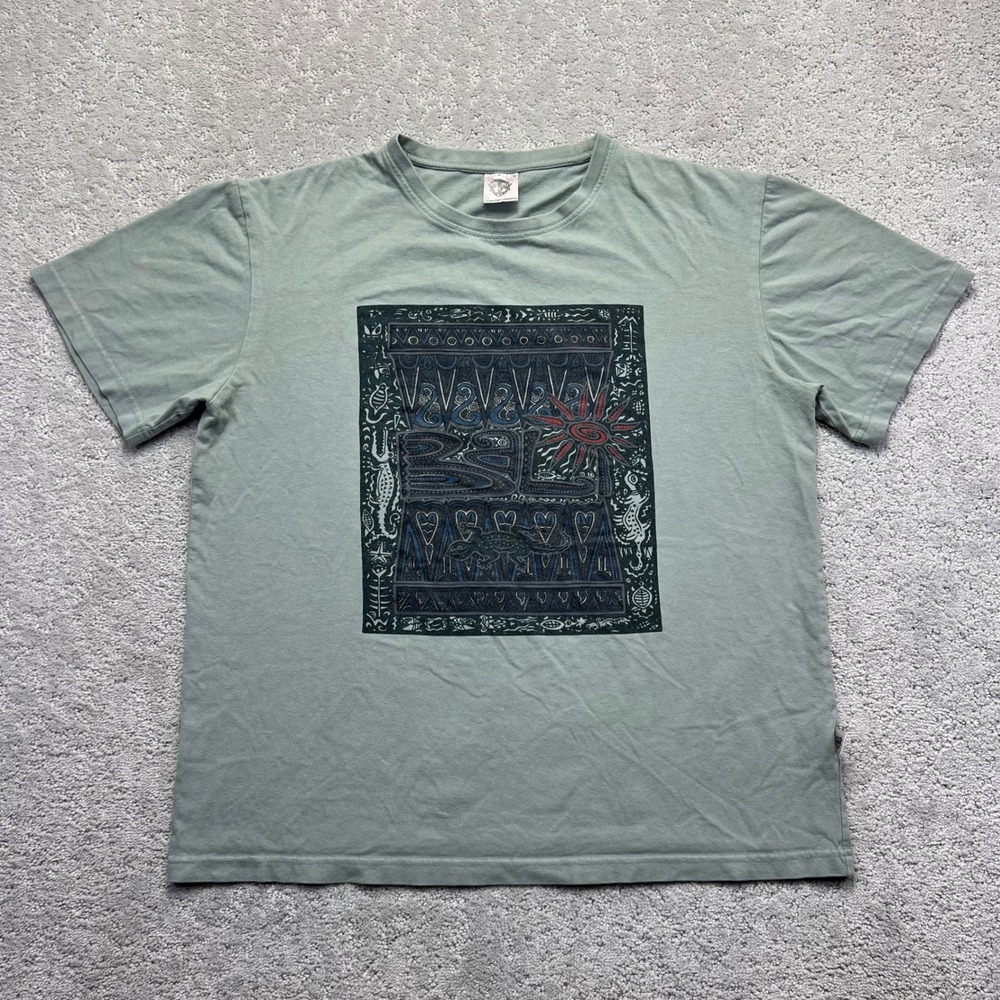 Rock Art Bali Indonesia T-Shirt Size‎ Large Green Tribal Graphic Primitive Look